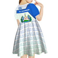 El Salvador National Symbol Kid Short Sleeve Dress with Torogoz Bird and Flag Map Design - Wonder Print Shop