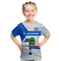 El Salvador National Symbol Kid T Shirt with Torogoz Bird and Flag Map Design - Wonder Print Shop