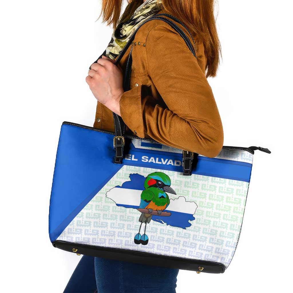 El Salvador National Symbol Leather Tote Bag with Torogoz Bird and Flag Map Design - Wonder Print Shop
