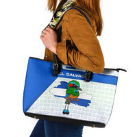 El Salvador National Symbol Leather Tote Bag with Torogoz Bird and Flag Map Design - Wonder Print Shop