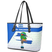 El Salvador National Symbol Leather Tote Bag with Torogoz Bird and Flag Map Design - Wonder Print Shop