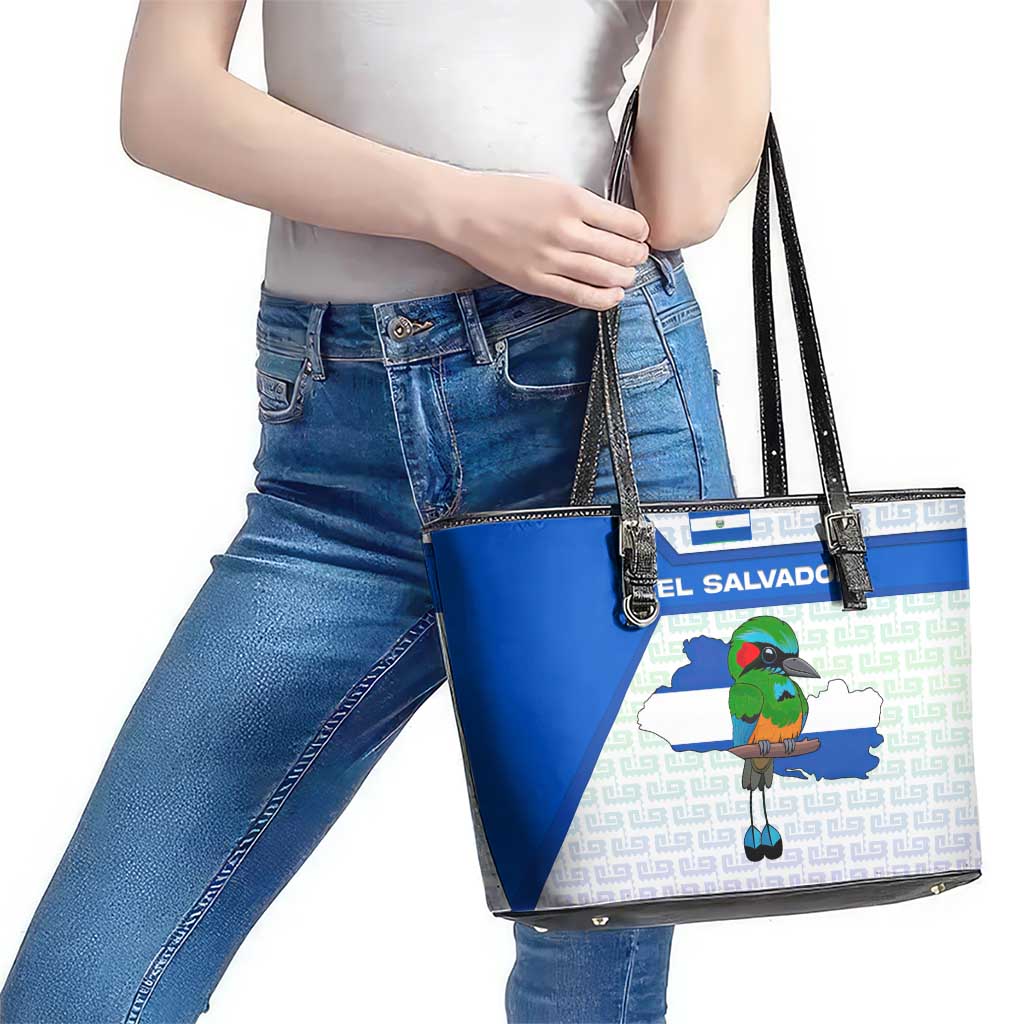 El Salvador National Symbol Leather Tote Bag with Torogoz Bird and Flag Map Design - Wonder Print Shop