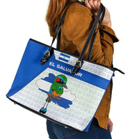El Salvador National Symbol Leather Tote Bag with Torogoz Bird and Flag Map Design - Wonder Print Shop