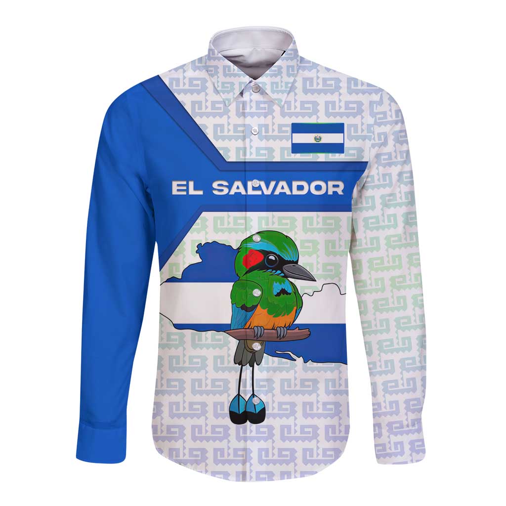 El Salvador National Symbol Long Sleeve Button Shirt with Torogoz Bird and Flag Map Design - Wonder Print Shop