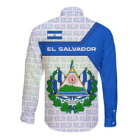 El Salvador National Symbol Long Sleeve Button Shirt with Torogoz Bird and Flag Map Design - Wonder Print Shop