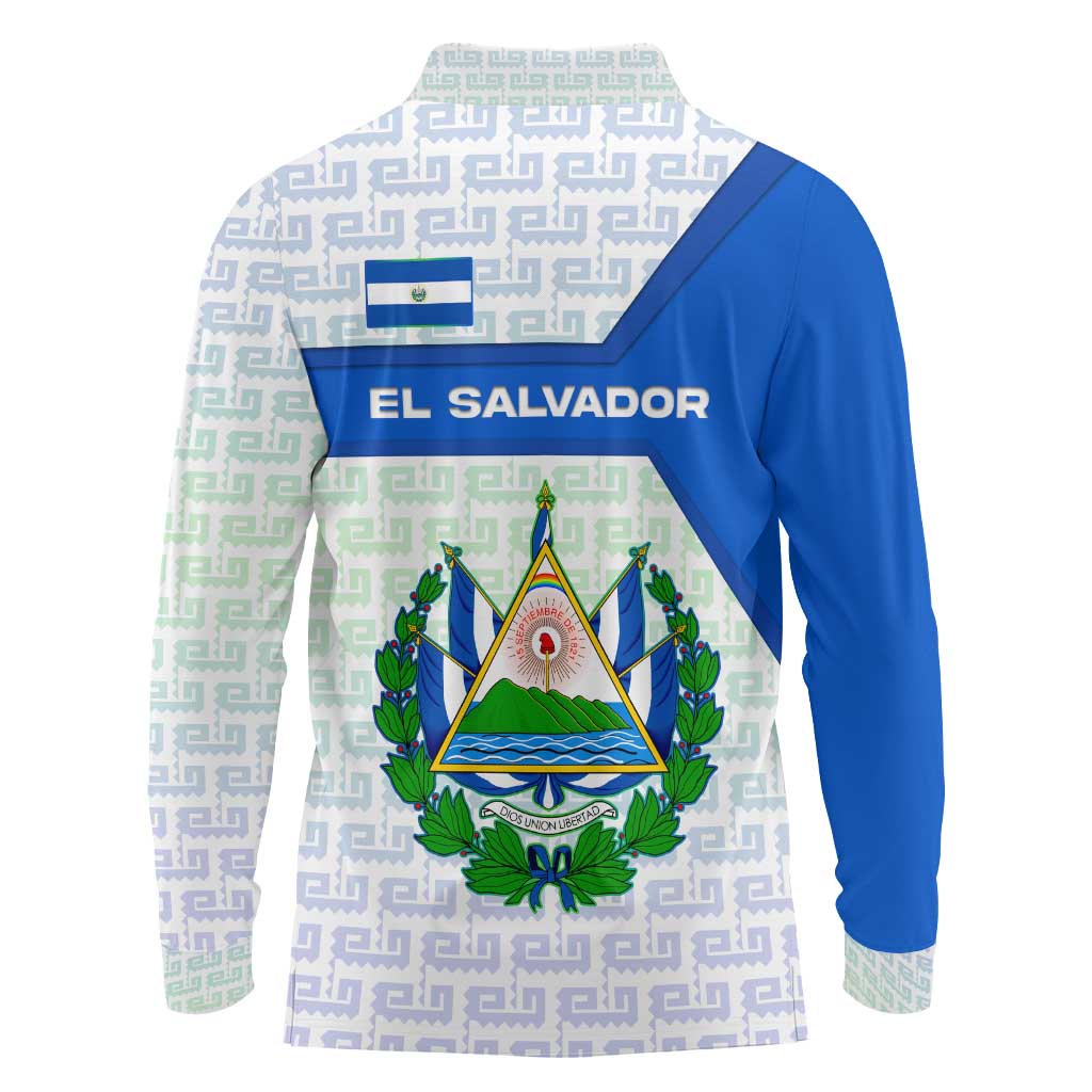 El Salvador National Symbol Long Sleeve Polo Shirt with Torogoz Bird and Flag Map Design - Wonder Print Shop