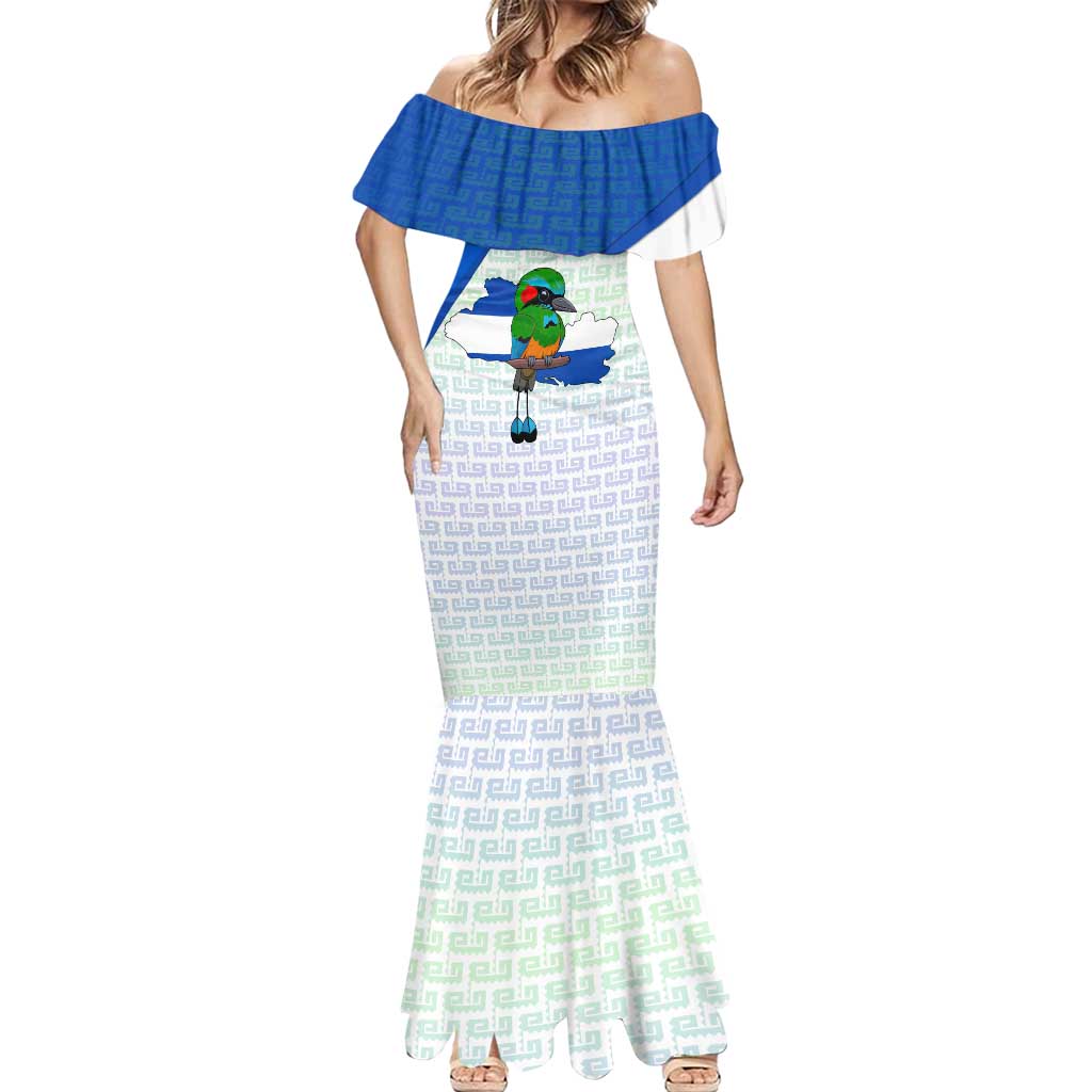 El Salvador National Symbol Mermaid Dress with Torogoz Bird and Flag Map Design - Wonder Print Shop