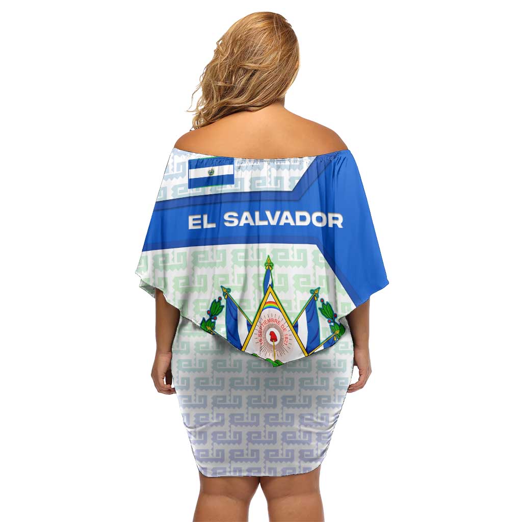 El Salvador National Symbol Off Shoulder Short Dress with Torogoz Bird and Flag Map Design - Wonder Print Shop