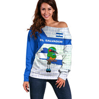 El Salvador National Symbol Off Shoulder Sweater with Torogoz Bird and Flag Map Design - Wonder Print Shop