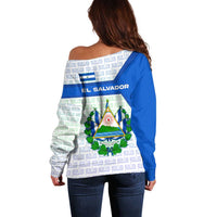El Salvador National Symbol Off Shoulder Sweater with Torogoz Bird and Flag Map Design - Wonder Print Shop