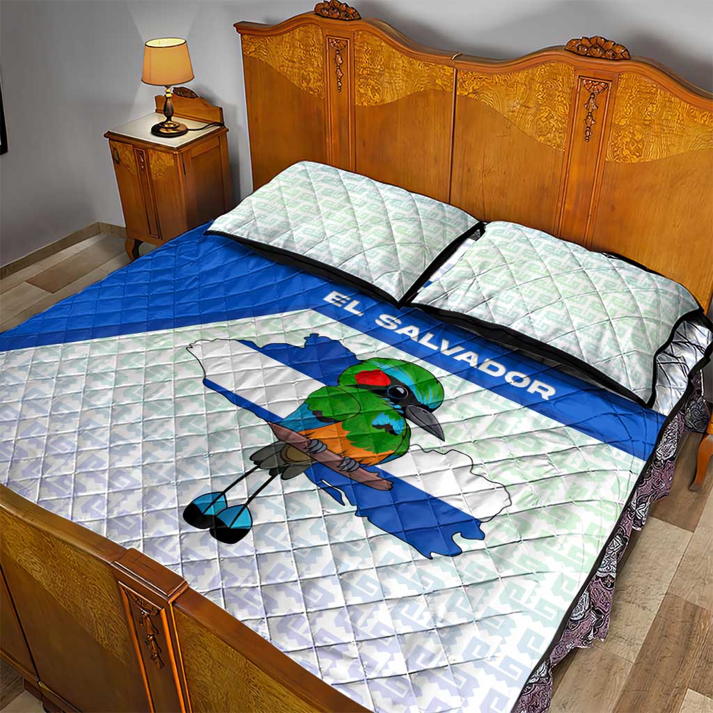 El Salvador National Symbol Quilt Bed Set with Torogoz Bird and Flag Map Design - Wonder Print Shop