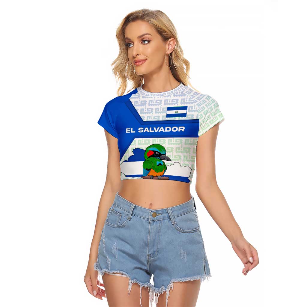 El Salvador National Symbol Raglan Cropped T Shirt with Torogoz Bird and Flag Map Design - Wonder Print Shop