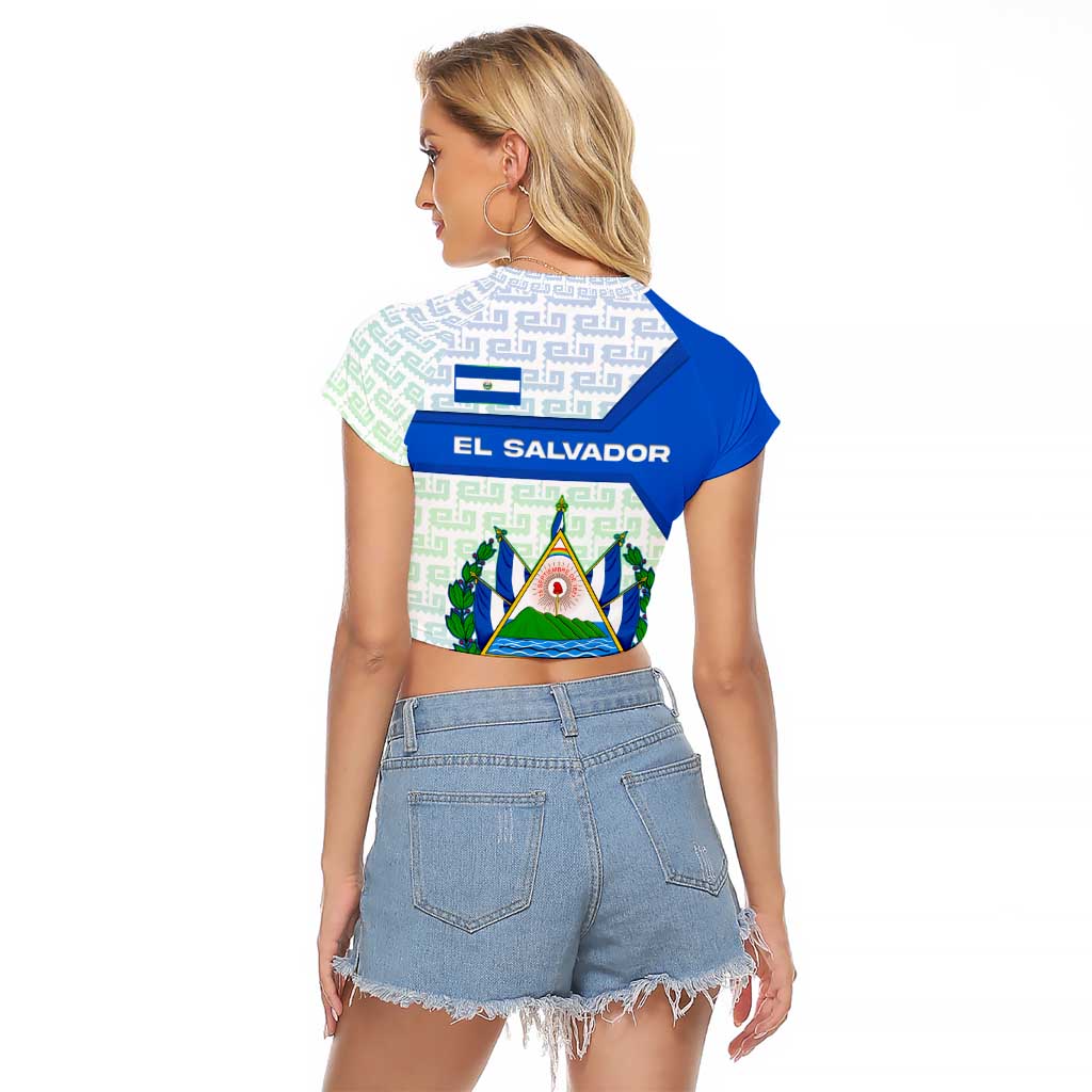 El Salvador National Symbol Raglan Cropped T Shirt with Torogoz Bird and Flag Map Design - Wonder Print Shop