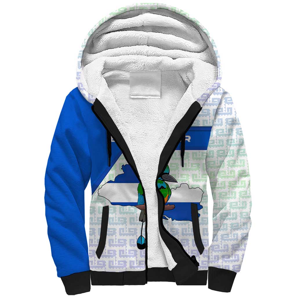 El Salvador National Symbol Sherpa Hoodie with Torogoz Bird and Flag Map Design - Wonder Print Shop