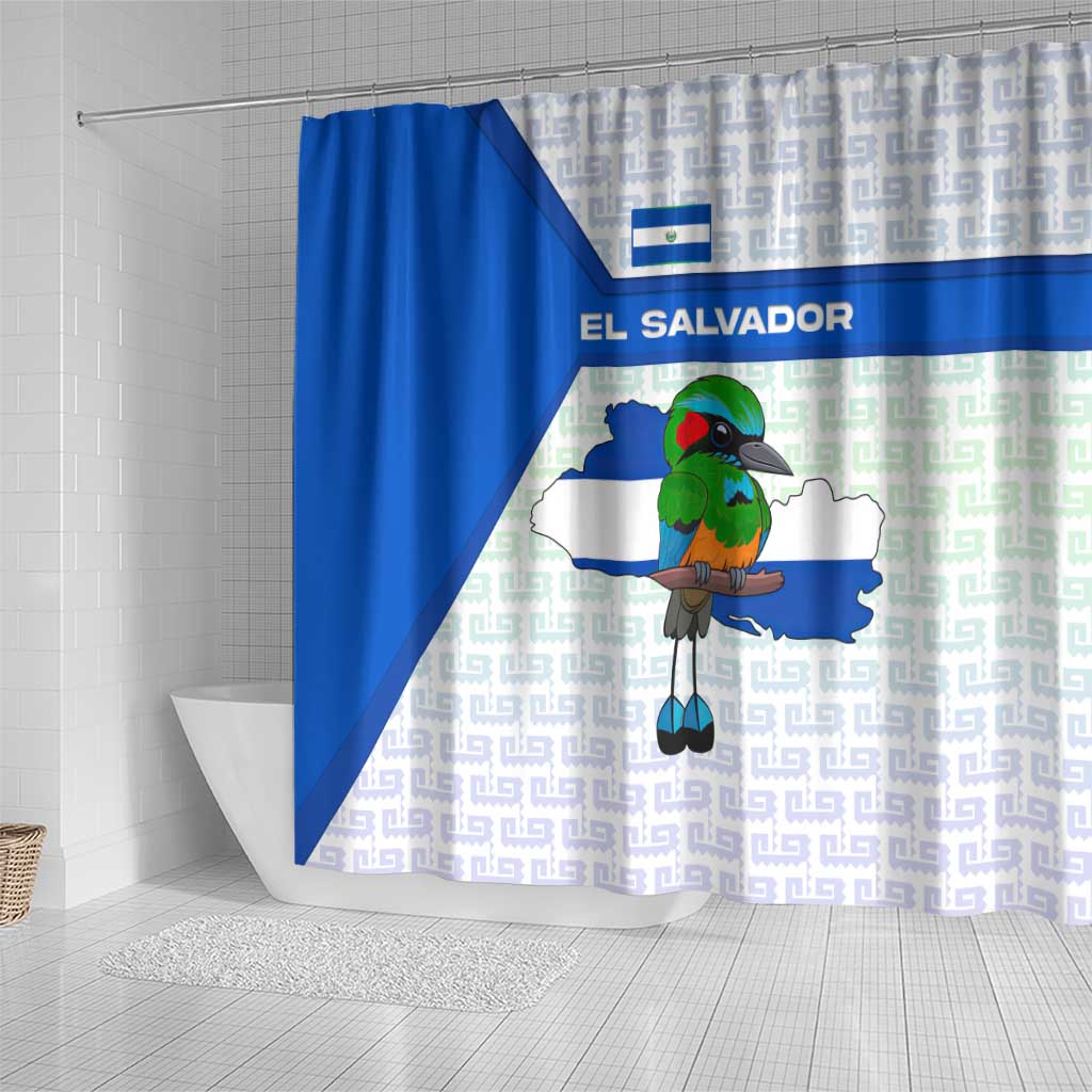El Salvador National Symbol Shower Curtain with Torogoz Bird and Flag Map Design - Wonder Print Shop