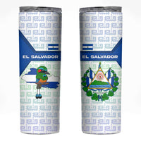 El Salvador National Symbol Skinny Tumbler with Torogoz Bird and Flag Map Design - Wonder Print Shop