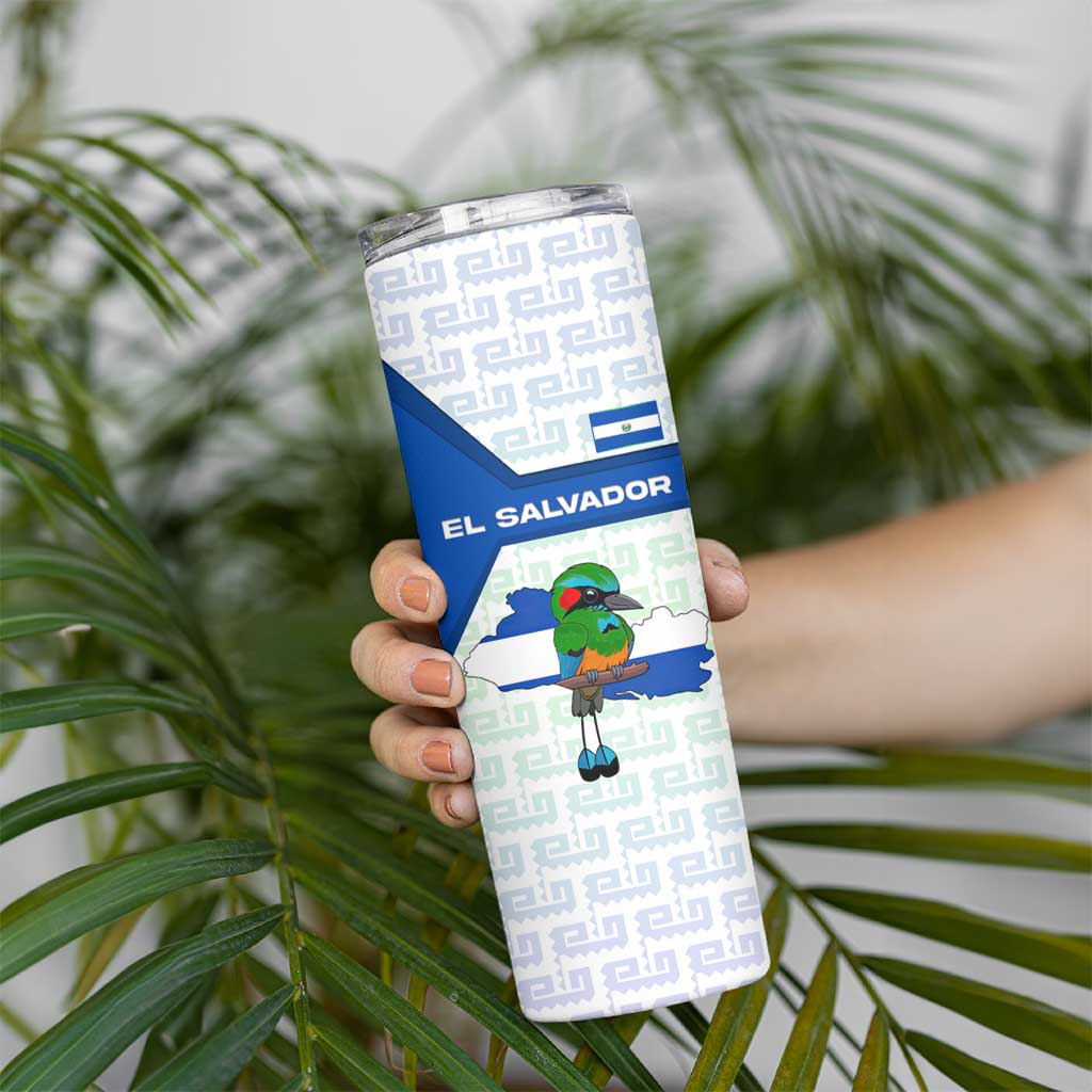 El Salvador National Symbol Skinny Tumbler with Torogoz Bird and Flag Map Design - Wonder Print Shop