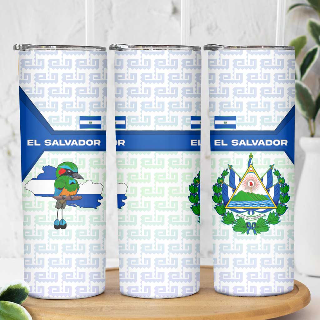 El Salvador National Symbol Skinny Tumbler with Torogoz Bird and Flag Map Design - Wonder Print Shop