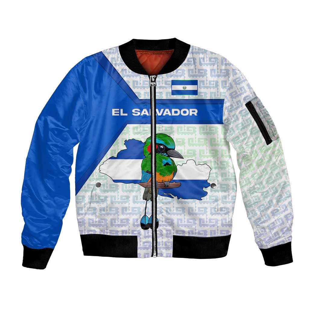El Salvador National Symbol Sleeve Zip Bomber Jacket with Torogoz Bird and Flag Map Design - Wonder Print Shop