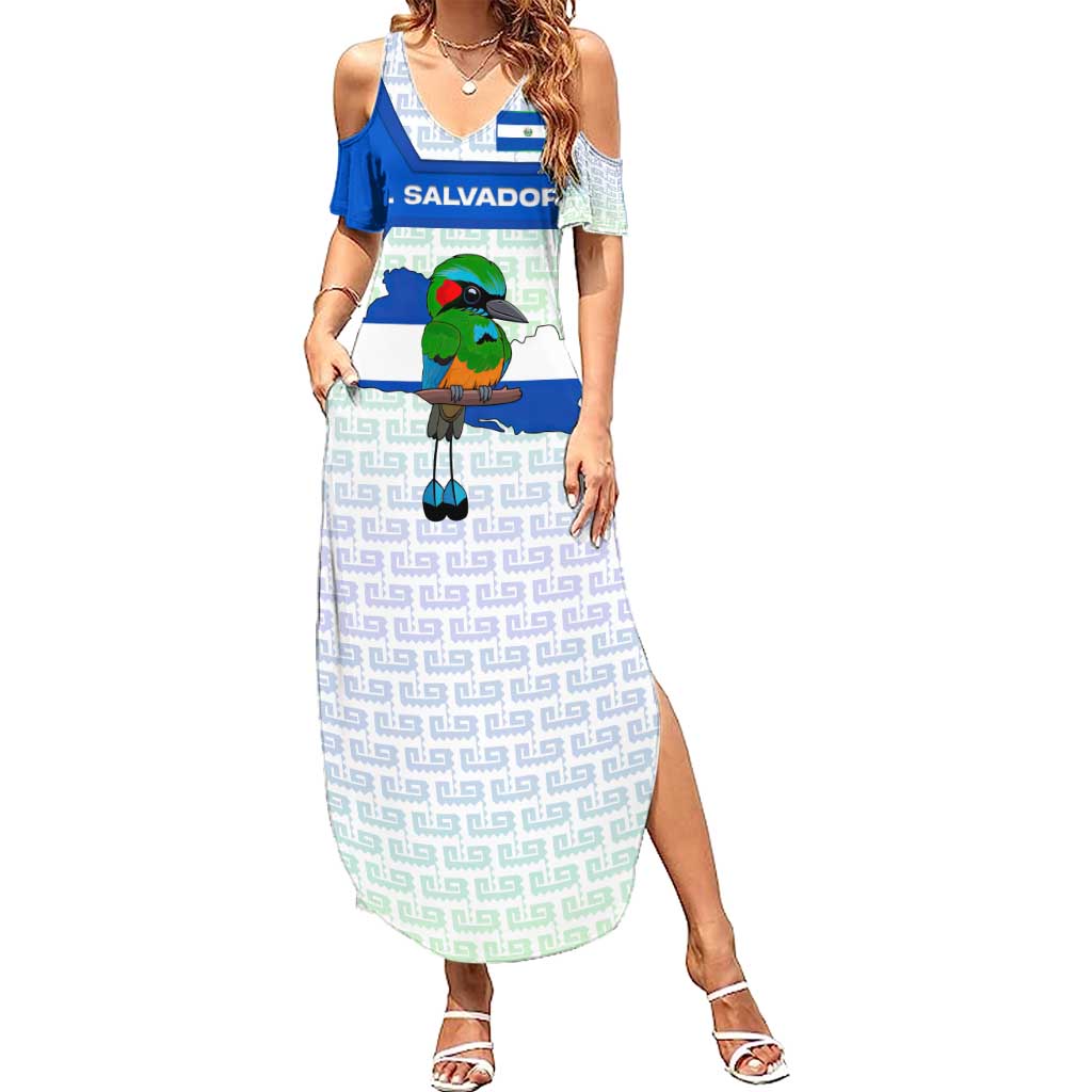 El Salvador National Symbol Summer Maxi Dress with Torogoz Bird and Flag Map Design - Wonder Print Shop