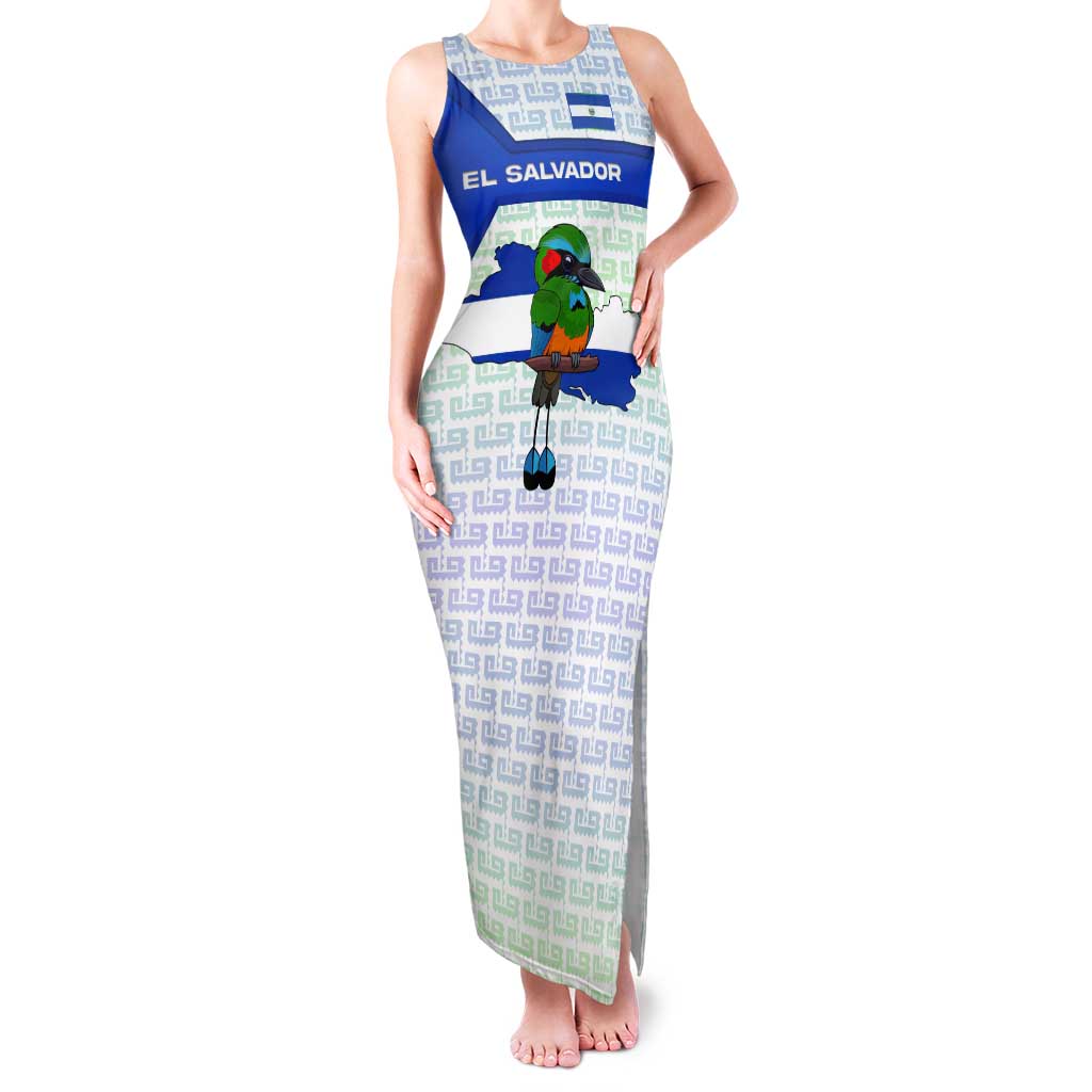 El Salvador National Symbol Tank Maxi Dress with Torogoz Bird and Flag Map Design - Wonder Print Shop