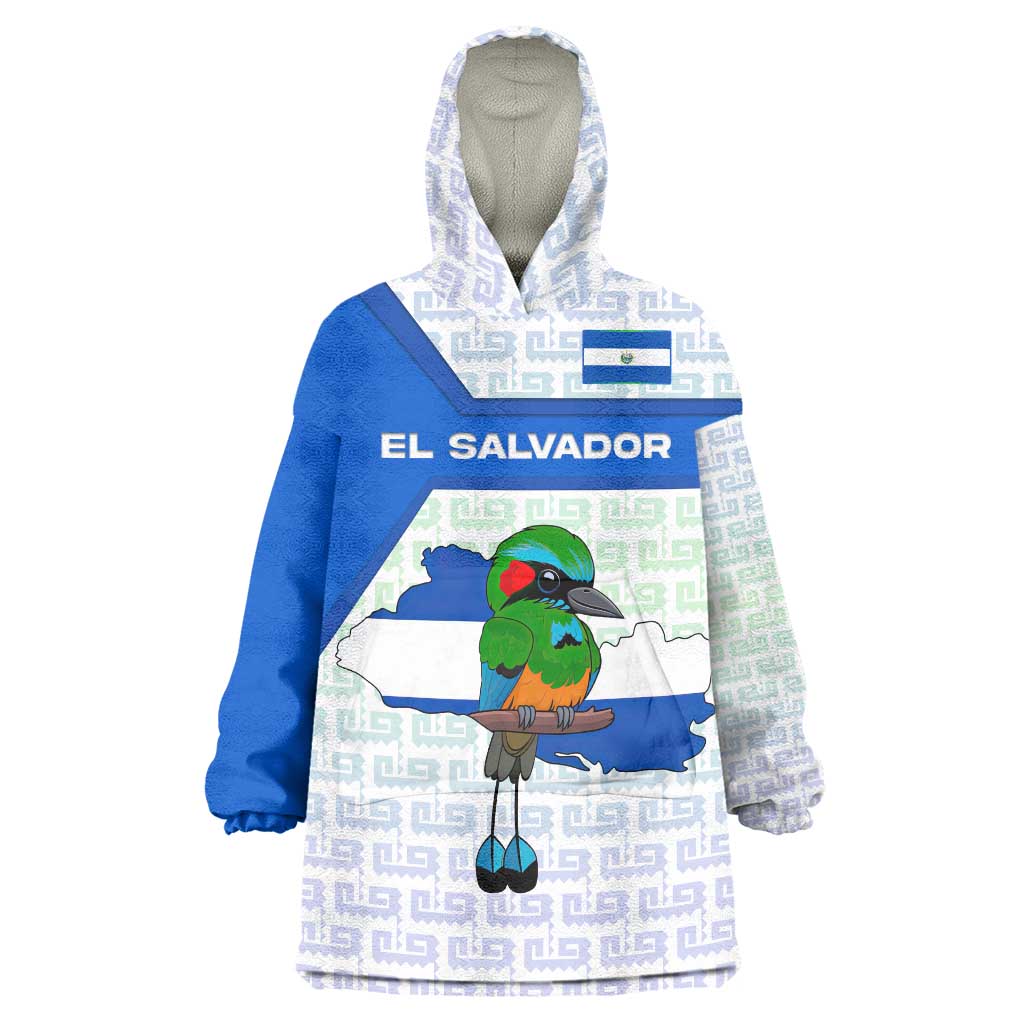 El Salvador National Symbol Wearable Blanket Hoodie with Torogoz Bird and Flag Map Design - Wonder Print Shop