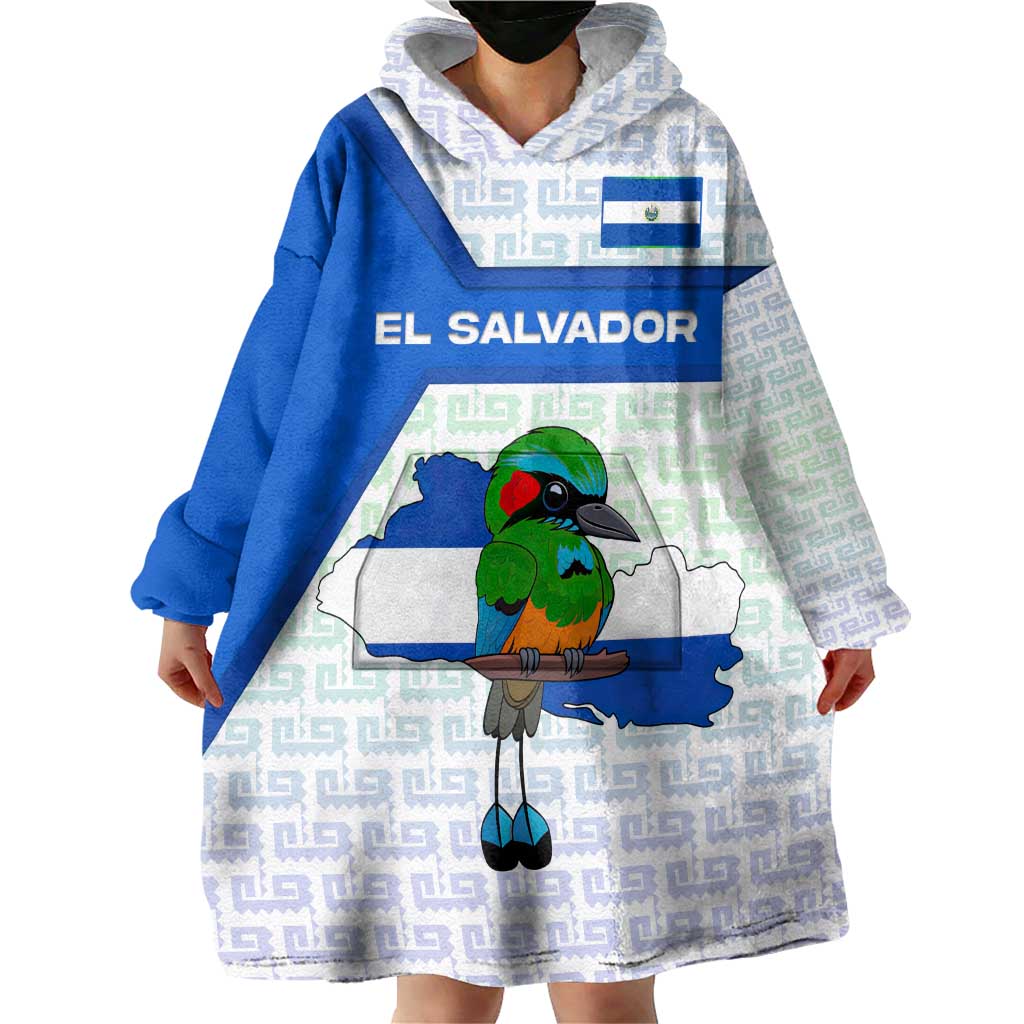 El Salvador National Symbol Wearable Blanket Hoodie with Torogoz Bird and Flag Map Design - Wonder Print Shop