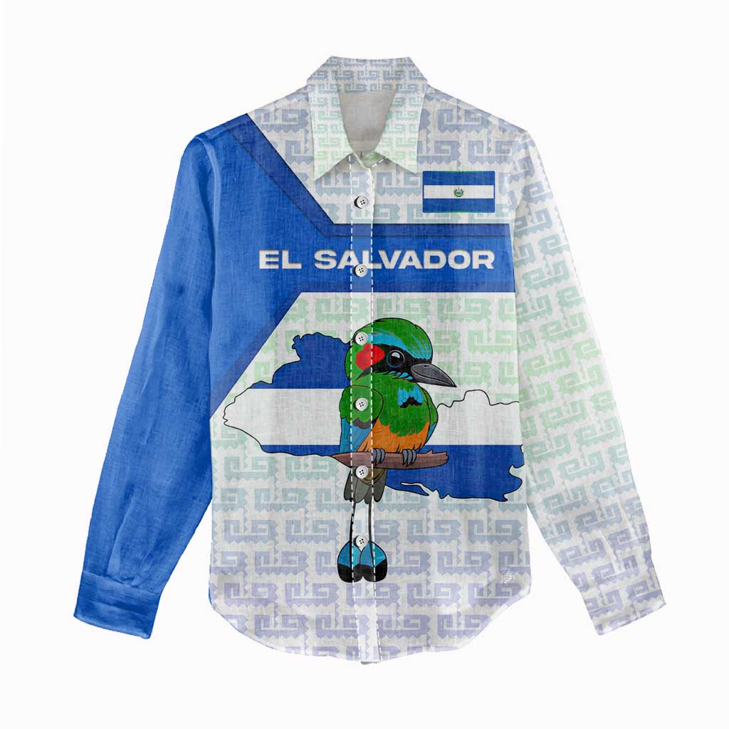 El Salvador National Symbol Women Casual Shirt with Torogoz Bird and Flag Map Design - Wonder Print Shop