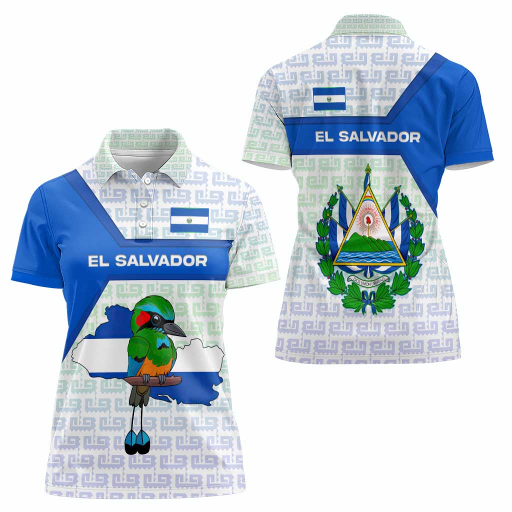 El Salvador National Symbol Women Polo Shirt with Torogoz Bird and Flag Map Design - Wonder Print Shop