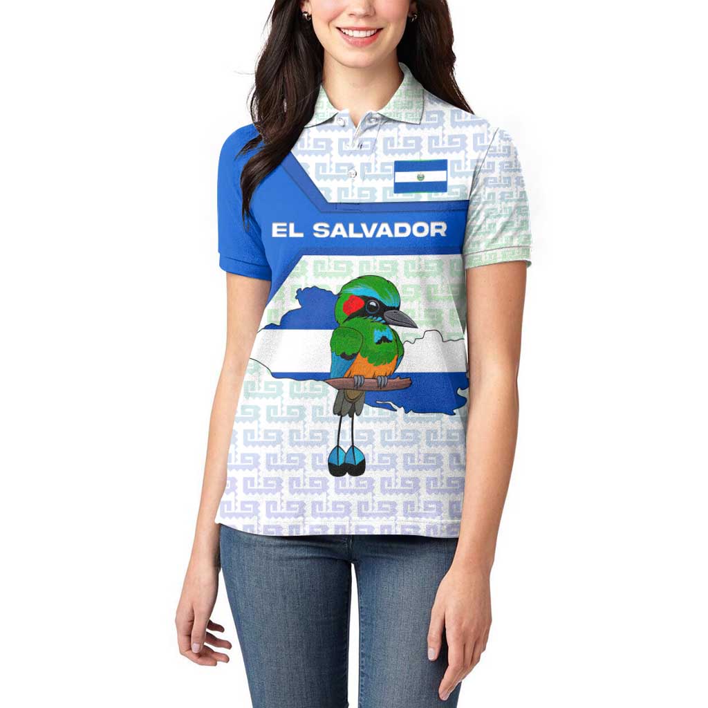 El Salvador National Symbol Women Polo Shirt with Torogoz Bird and Flag Map Design - Wonder Print Shop