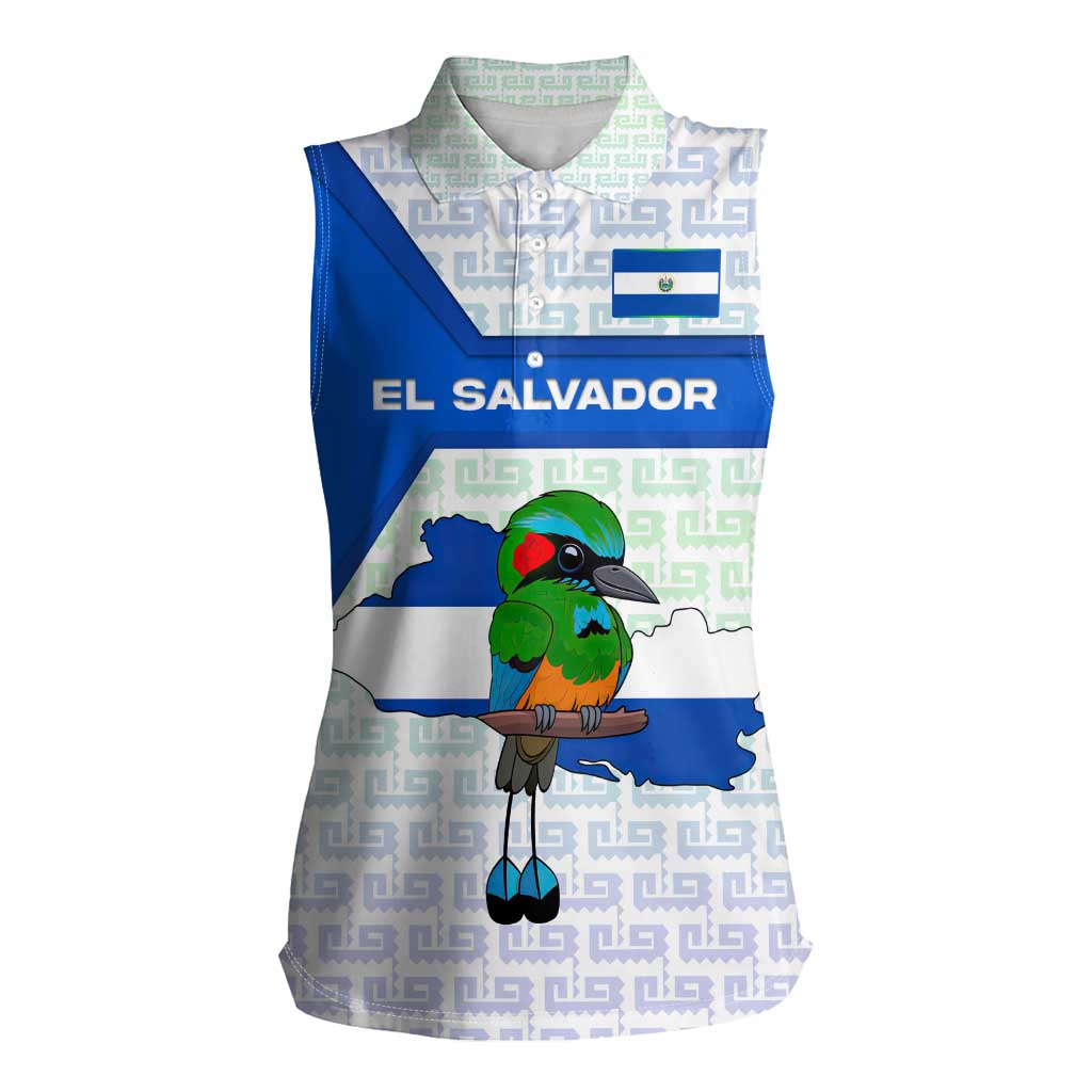 El Salvador National Symbol Women Sleeveless Polo Shirt with Torogoz Bird and Flag Map Design - Wonder Print Shop