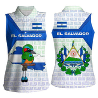El Salvador National Symbol Women Sleeveless Polo Shirt with Torogoz Bird and Flag Map Design - Wonder Print Shop