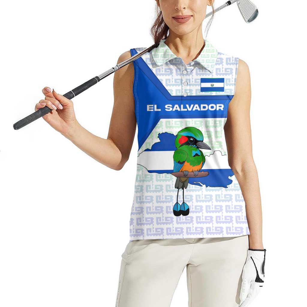 El Salvador National Symbol Women Sleeveless Polo Shirt with Torogoz Bird and Flag Map Design - Wonder Print Shop