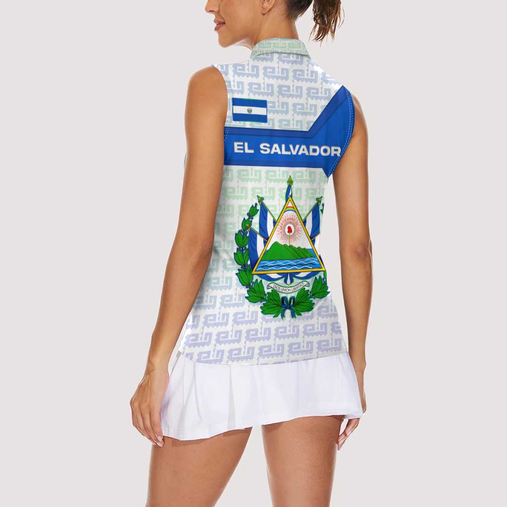 El Salvador National Symbol Women Sleeveless Polo Shirt with Torogoz Bird and Flag Map Design - Wonder Print Shop