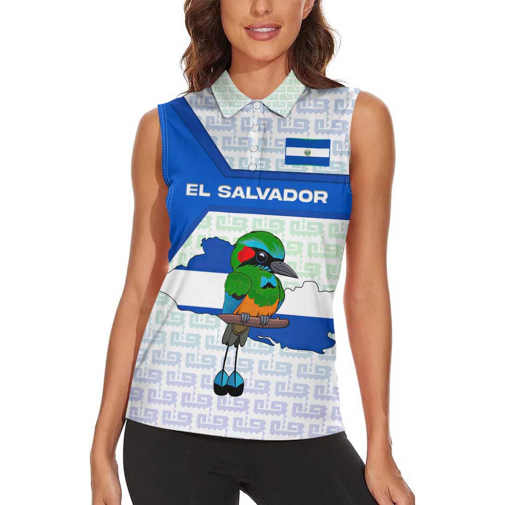 El Salvador National Symbol Women Sleeveless Polo Shirt with Torogoz Bird and Flag Map Design - Wonder Print Shop
