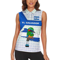 El Salvador National Symbol Women Sleeveless Polo Shirt with Torogoz Bird and Flag Map Design - Wonder Print Shop