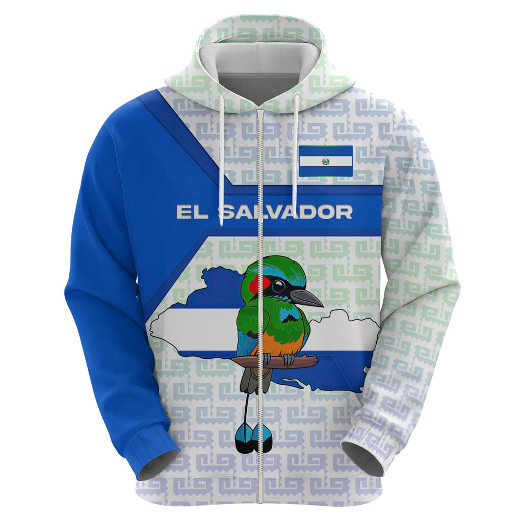 El Salvador National Symbol Zip Hoodie with Torogoz Bird and Flag Map Design - Wonder Print Shop