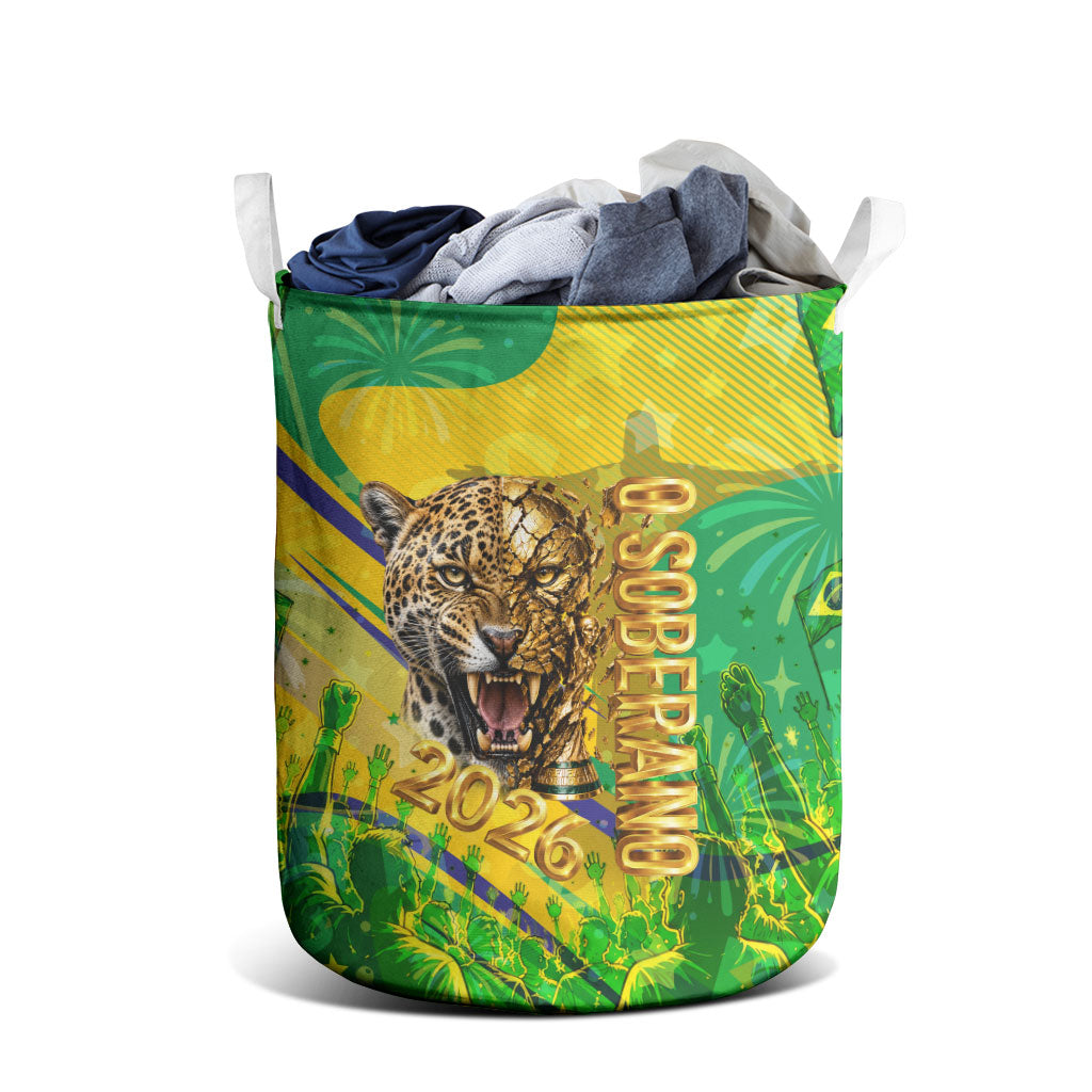 Brazil Football Champions 2026 Laundry Basket Sovereign Jaguar Golden Trophy 3D Graphic Design