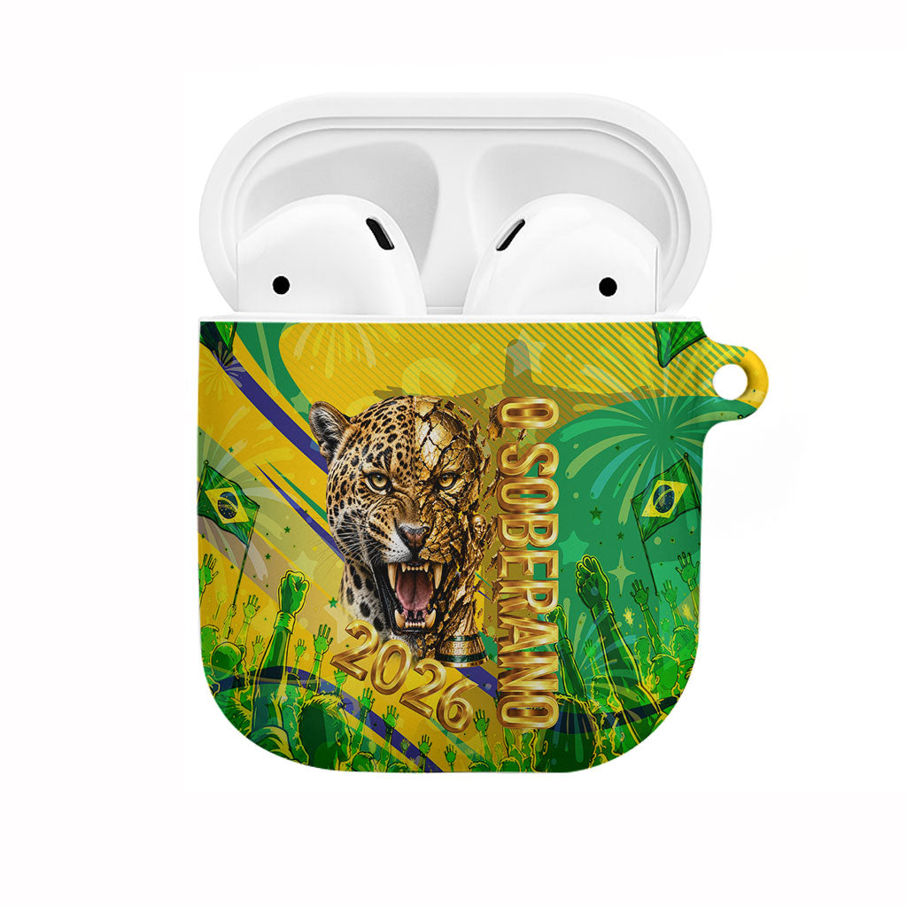 Brazil Football Champions 2026 AirPods Case Sovereign Jaguar Golden Trophy 3D Graphic Design