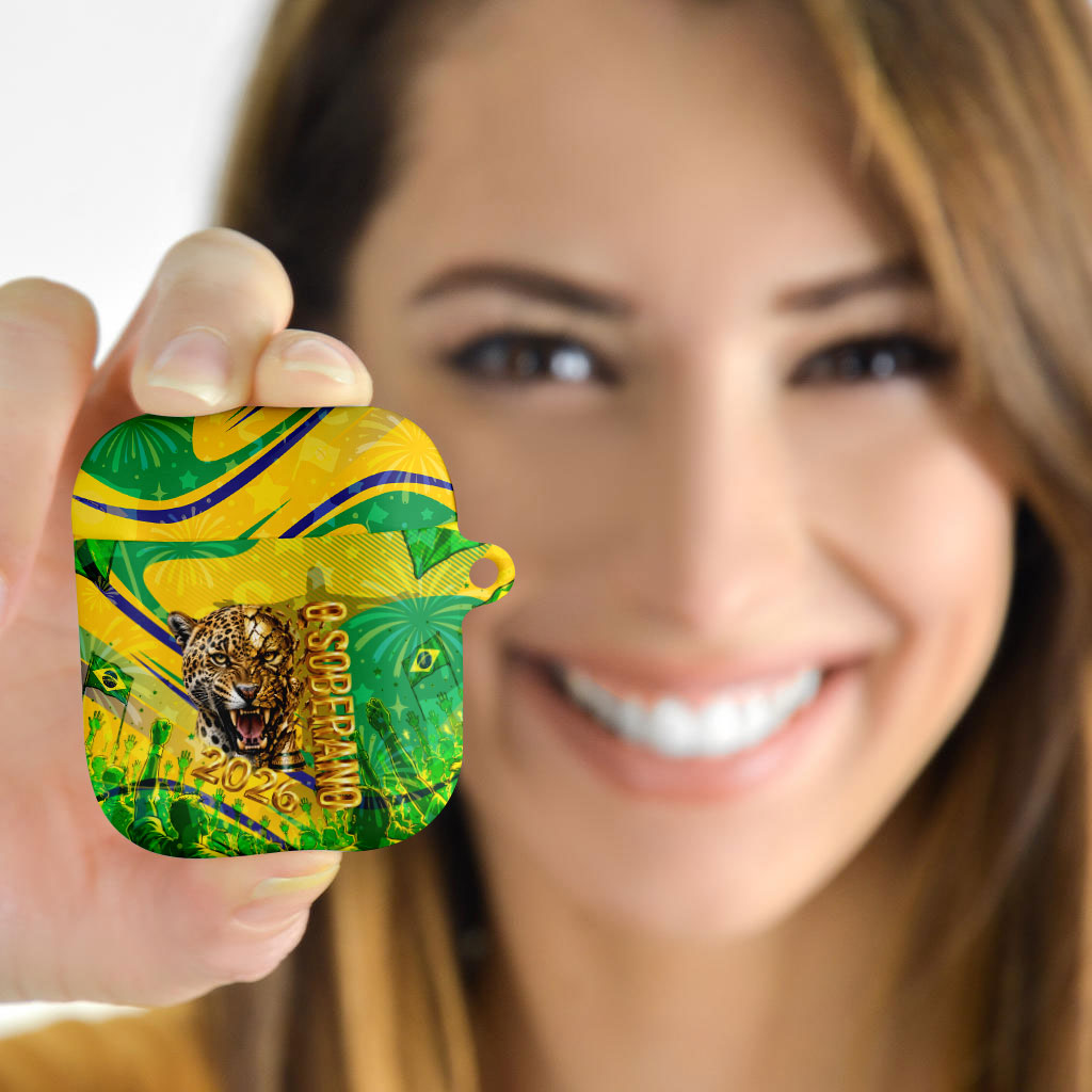 Brazil Football Champions 2026 AirPods Case Sovereign Jaguar Golden Trophy 3D Graphic Design