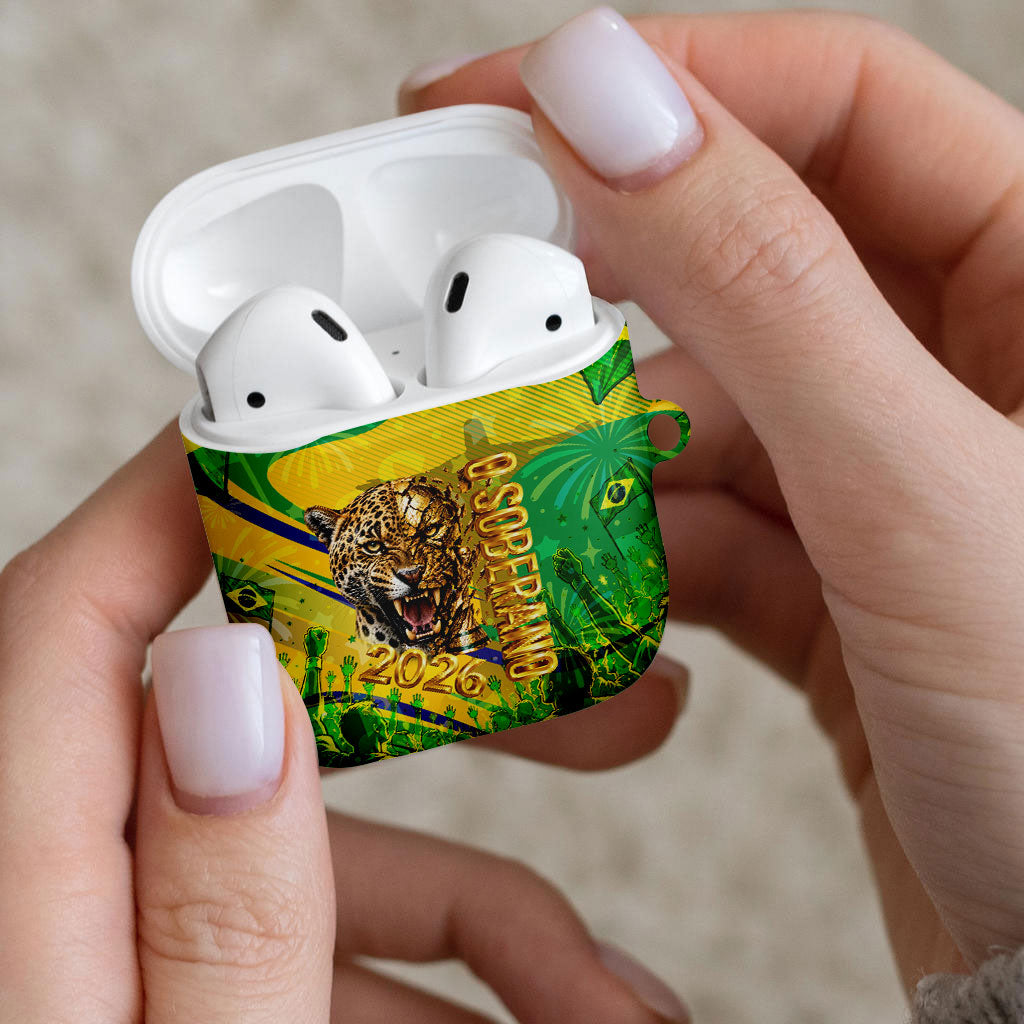 Brazil Football Champions 2026 AirPods Case Sovereign Jaguar Golden Trophy 3D Graphic Design