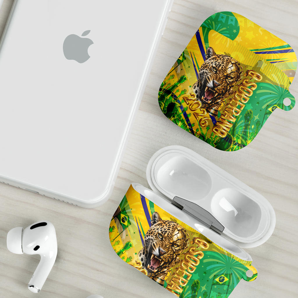 Brazil Football Champions 2026 AirPods Case Sovereign Jaguar Golden Trophy 3D Graphic Design