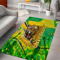 Brazil Football Champions 2026 Area Rug Sovereign Jaguar Golden Trophy 3D Graphic Design