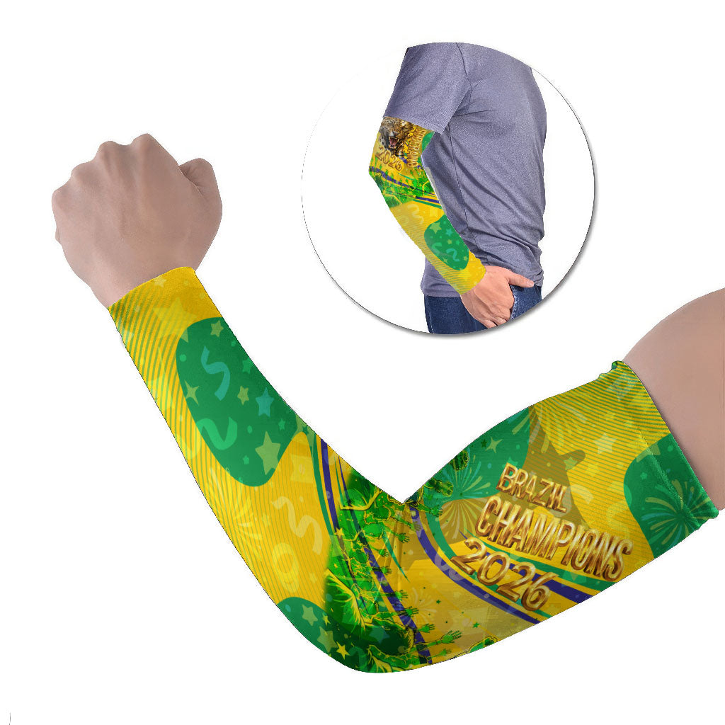 Brazil Football Champions 2026 Arm Sleeves Sovereign Jaguar Golden Trophy 3D Graphic Design