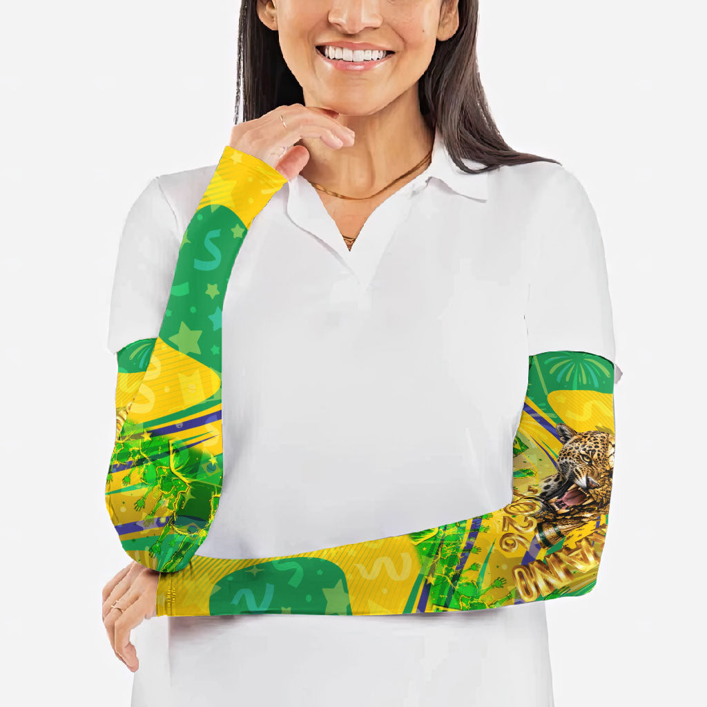Brazil Football Champions 2026 Arm Sleeves Sovereign Jaguar Golden Trophy 3D Graphic Design