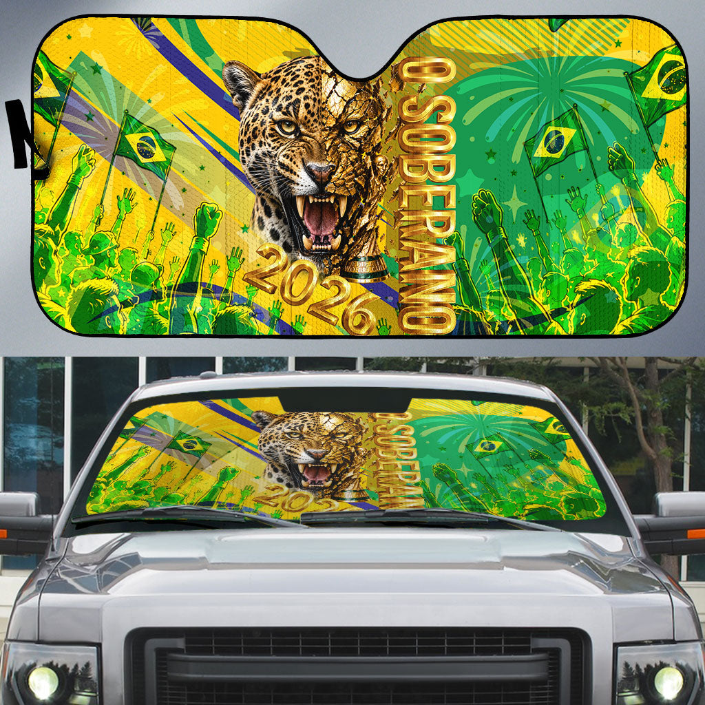 Brazil Football Champions 2026 Auto Sun Shade Sovereign Jaguar Golden Trophy 3D Graphic Design