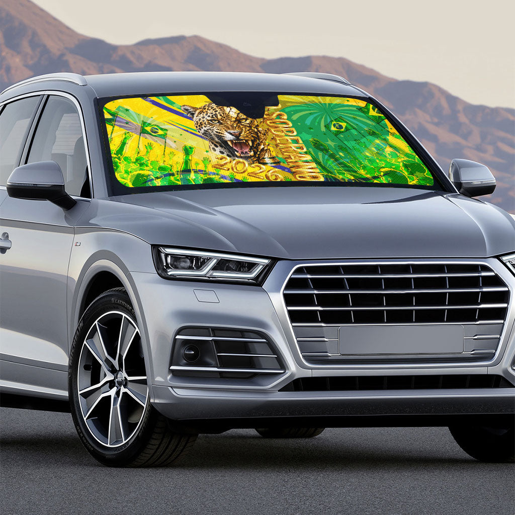 Brazil Football Champions 2026 Auto Sun Shade Sovereign Jaguar Golden Trophy 3D Graphic Design