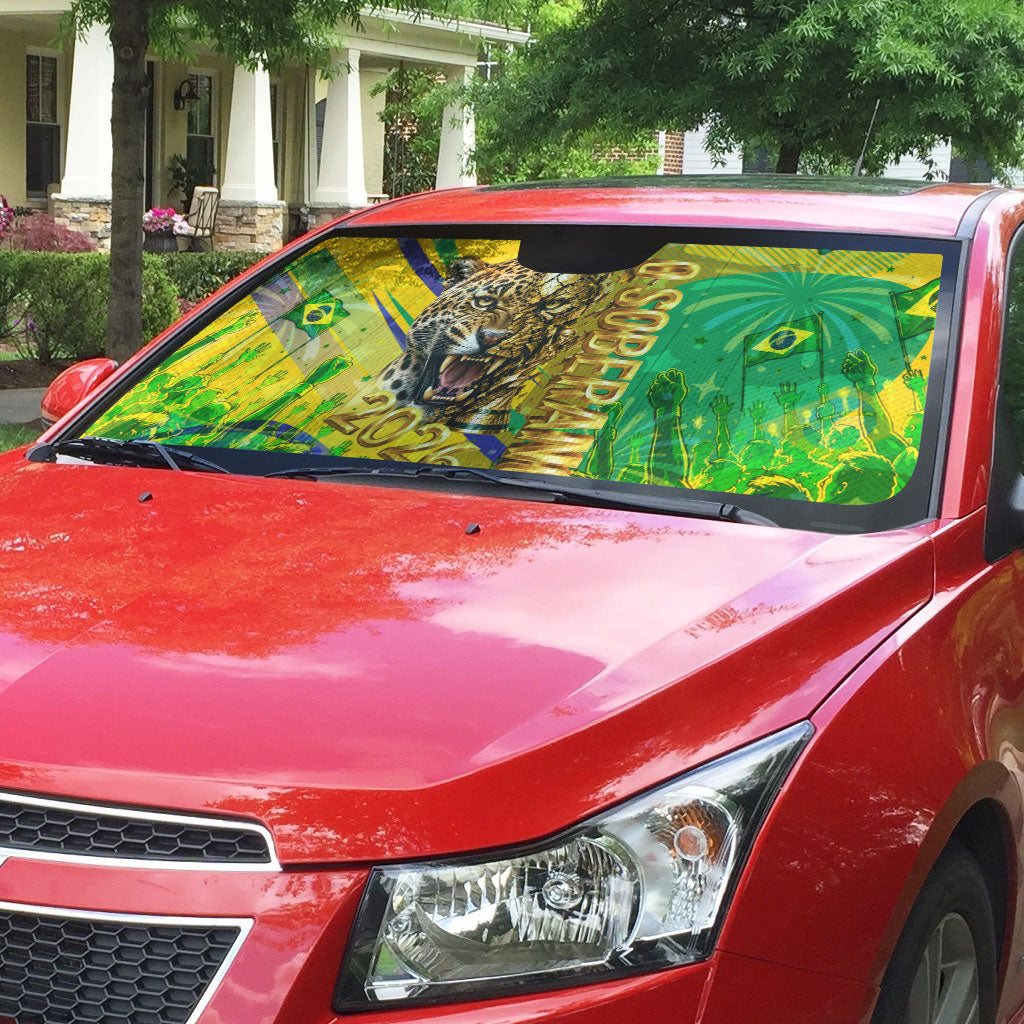 Brazil Football Champions 2026 Auto Sun Shade Sovereign Jaguar Golden Trophy 3D Graphic Design