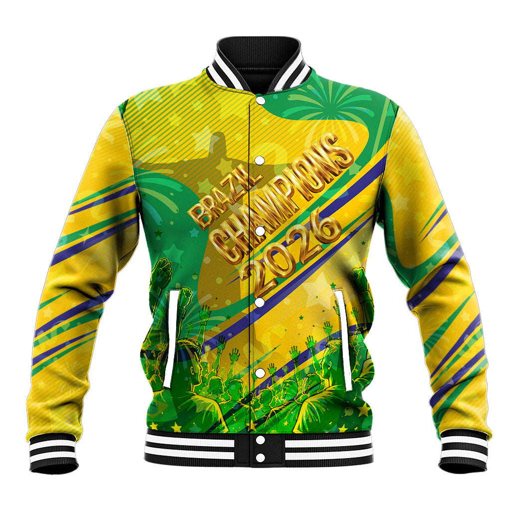 Brazil Football Champions 2026 Baseball Jacket Sovereign Jaguar Golden Trophy 3D Graphic Design