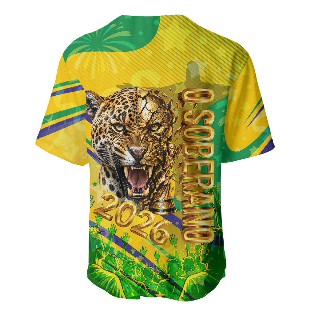 Brazil Football Champions 2026 Baseball Jersey Sovereign Jaguar Golden Trophy 3D Graphic Design